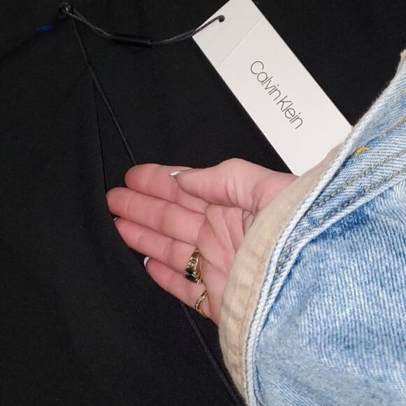 Calvin Klein Black Trimmed‎ Satin High Rise Elastic Pocketed Sz 16W Pants - Picture 2 of 12